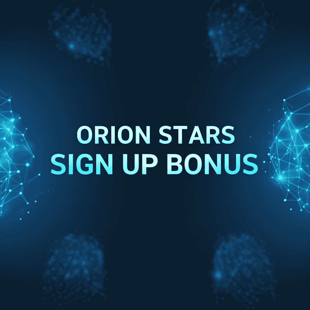 Orion Stars Sign Up Bonus promotional image showing stars and bonus coins